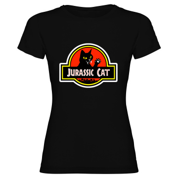 Camiseta Mujer gato "Jurassic Cat".  