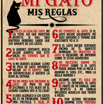 Cartel decorativo "Mi casa, mi gato, mis reglas" - Tamaño A4